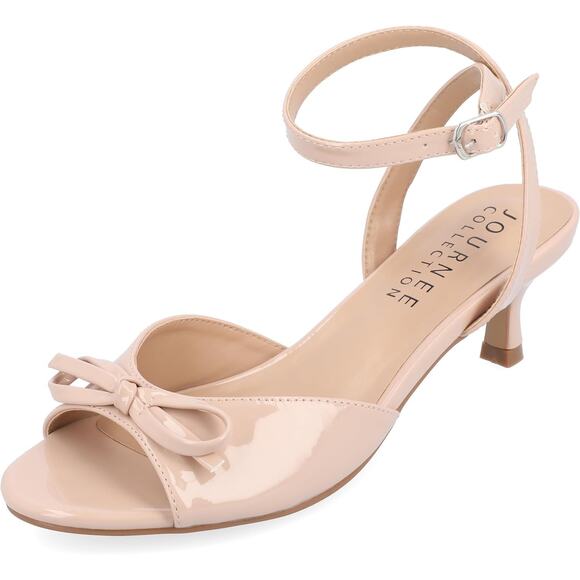 Journee Collection Women Jennifer Kitten Heel Ankle Strap Sandal Size US 8M Nude - Picture 1 of 3